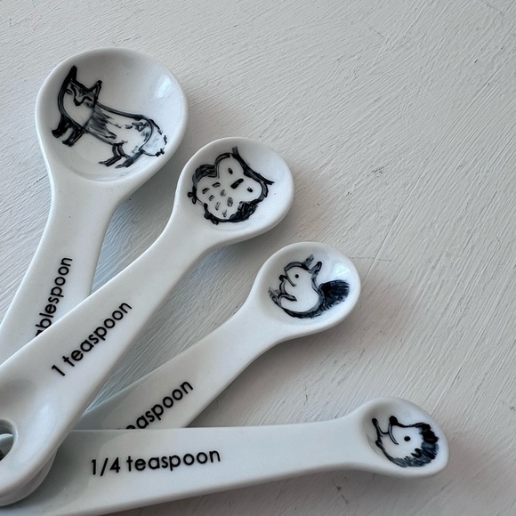 Charming Animal Design Measuring Spoons Set - White - Fox Hedgehog Owl Squirrel - Picture 3 of 4